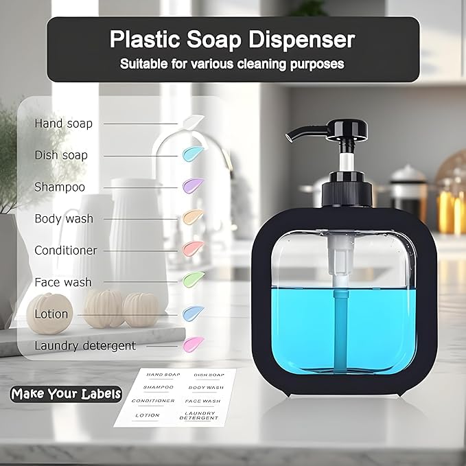 SR 1 pcs Multipurpose Liquid Soap Refillable Plastic Dispenser Hand Wash, Dish Wash, Shampoo, Conditioner, Shower Gel Lotion for Bathroom and Kitchen 300ml (Pack of 1) (Black)